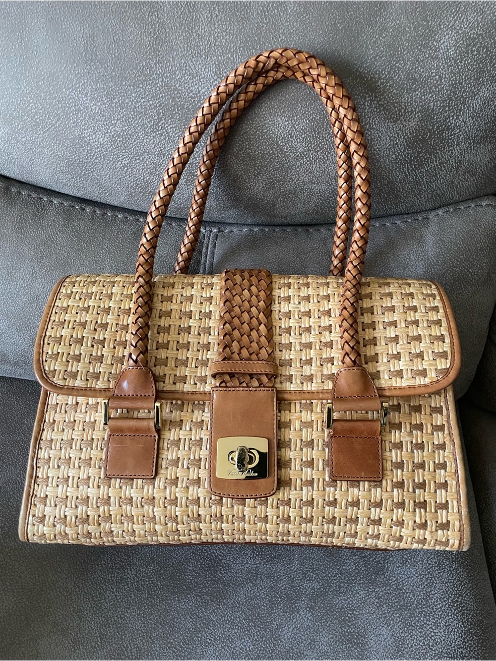 Vintage Brooks Brothers Rattan and Leather Shoulder Bag